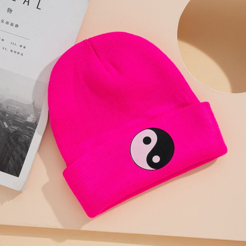 

Yin & Yang Pattern Knit Hat, Hot pink