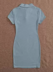 SHEIN EZwear Button Front Rib-knit Bodycon Dress