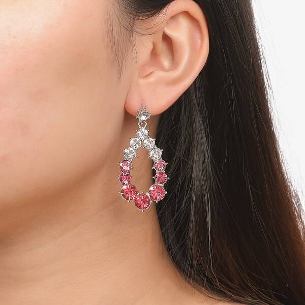 

Rhinestone Decor Water Drop Earrings, Silver
