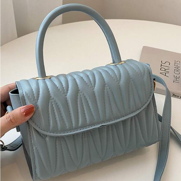

Minimalist Quilted Satchel Bag, Blue
