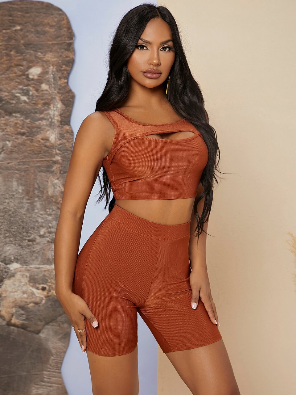 Peekaboo Front Crop Tank Top & Biker Shorts Set