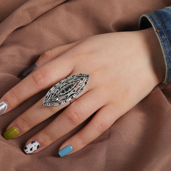 

Rhinestone Decor Hollow Out Ring, Silver