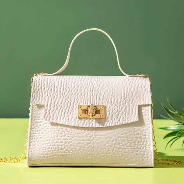 

Minimalist Turn-lock Satchel Bag, White