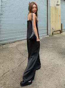 DAZY Solid Dual Pocket Cami Jumpsuit - Black - View 2