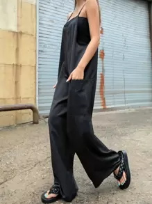 DAZY Solid Dual Pocket Cami Jumpsuit - Black - View 8