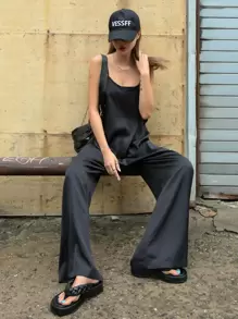 DAZY Solid Dual Pocket Cami Jumpsuit - Black - View 6