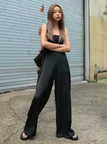 DAZY Solid Dual Pocket Cami Jumpsuit - Black - View 7