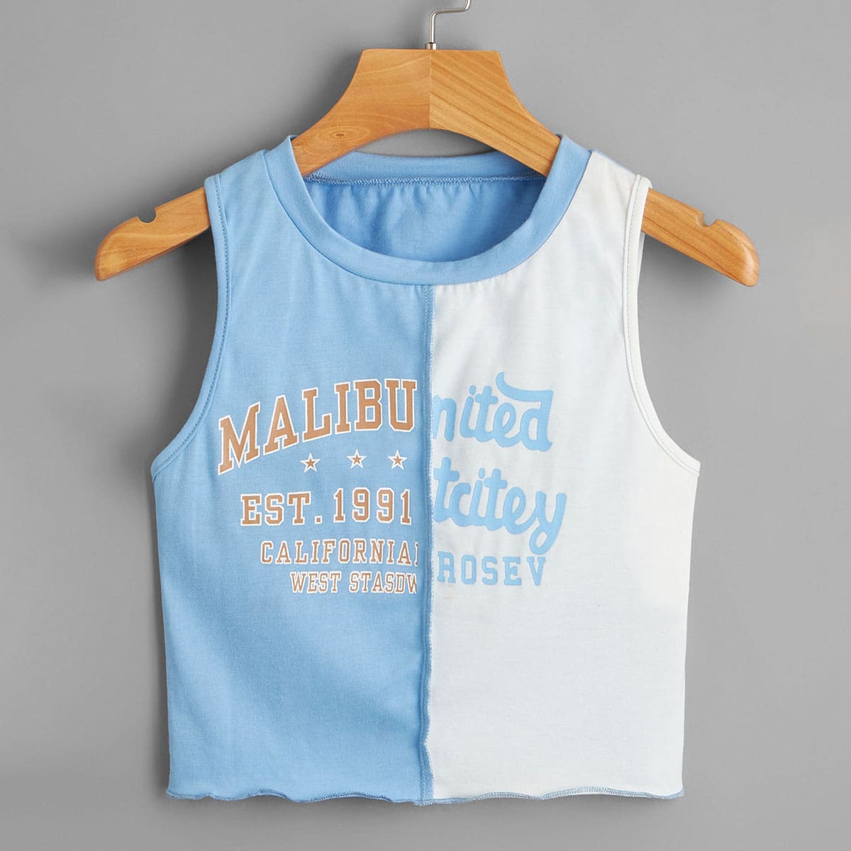 

Colorblock & Letter Graphic Tank Top, Blue and white