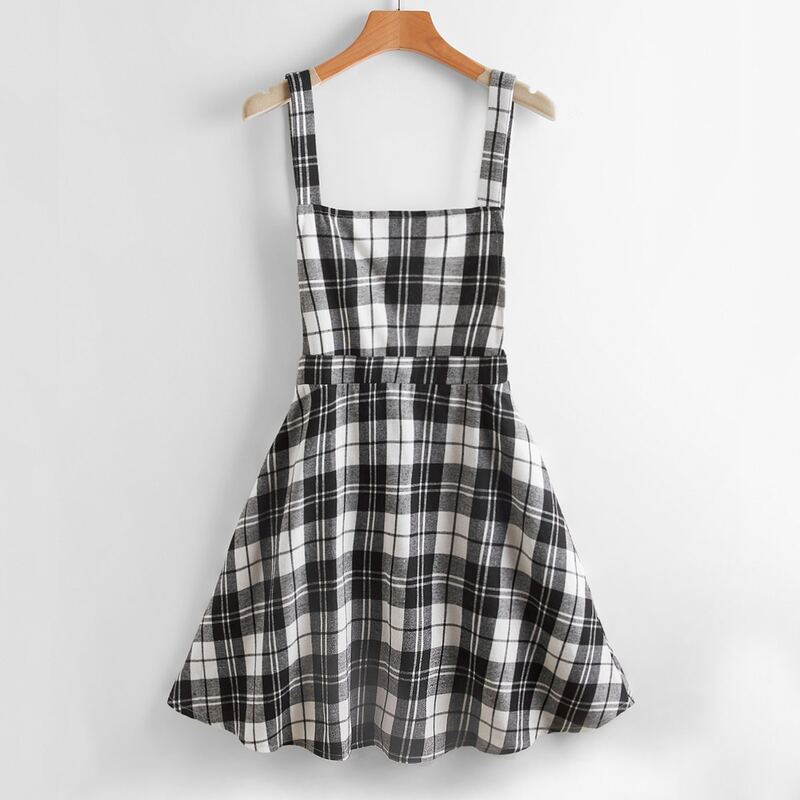 

Plaid Cami Dress, Black and white