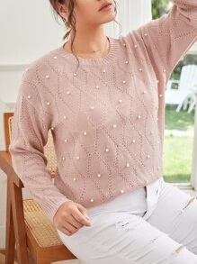 Vionelle Plus Pearl Detail Drop Shoulder Jumper - Baby Pink - View 1