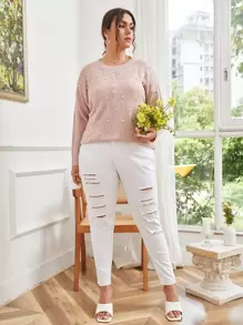 Vionelle Plus Pearl Detail Drop Shoulder Jumper - Baby Pink - View 3