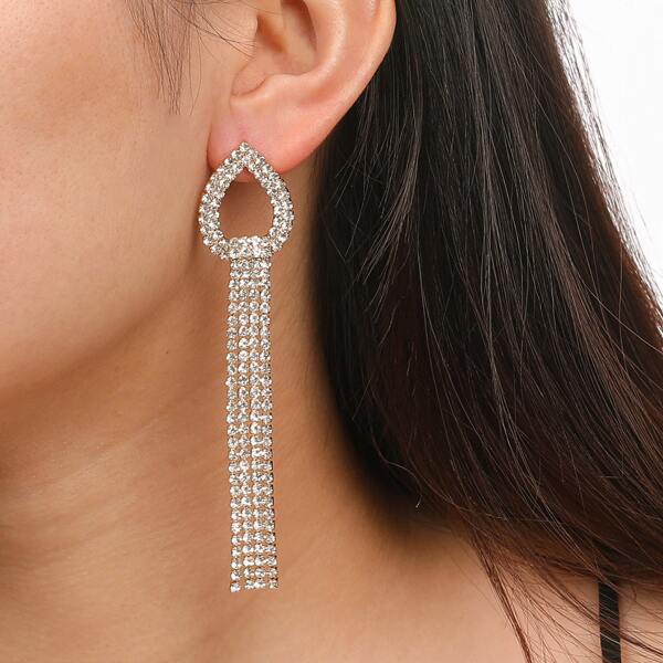 

Rhinestone Tassel Decor Drop Earrings, Gold