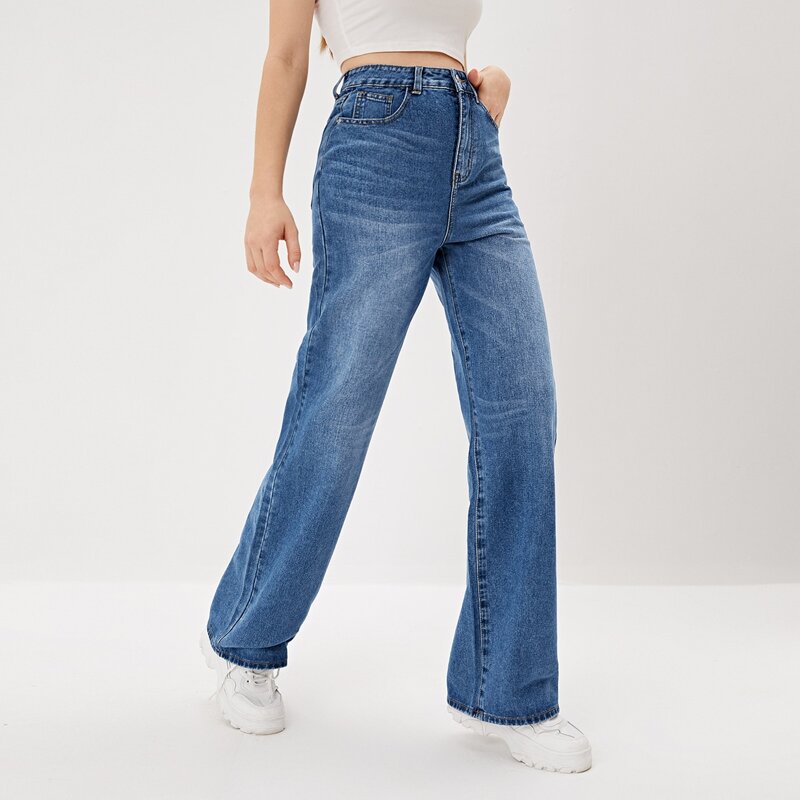 

Straight Leg Washed Jeans, Medium wash