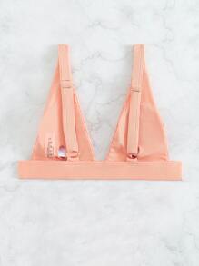 Plain Ribbed V Neck Bikini Top, For Summer Beach Vacation - Coral Pink - View 2