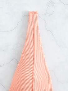 Plain Ribbed V Neck Bikini Top, For Summer Beach Vacation - Coral Pink - View 4