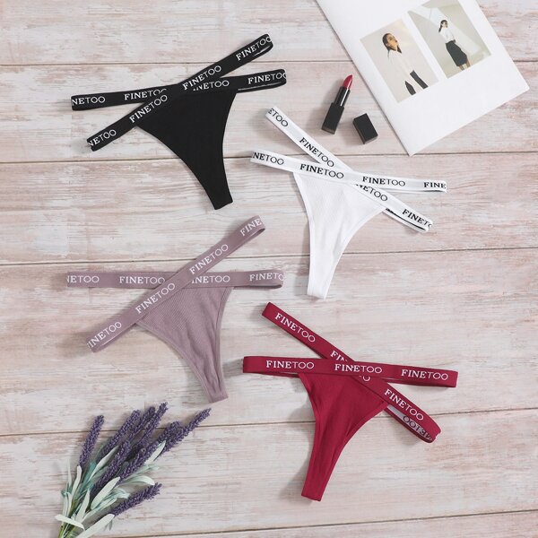 

4pack Solid Letter Tape Thong Set, Multicolor