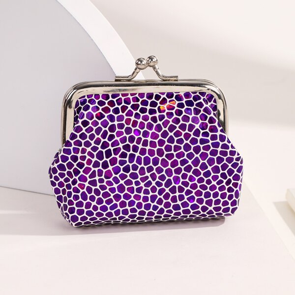 

Geometric Pattern Kiss Lock Purse, Purple