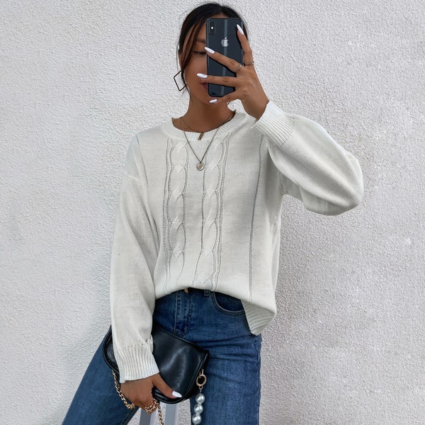 

Split Knot Back Drop Shoulder Sweater, White