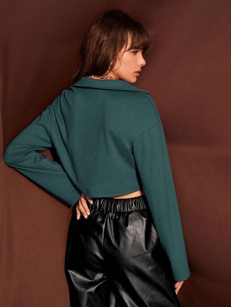 Notched Neck Drop Shoulder Crop Tee