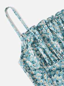 SHEIN Top de tirantes corto floral fruncido delantero - Multicolor - Ver 3