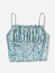 SHEIN Top de tirantes corto floral fruncido delantero - Multicolor - Ver 5