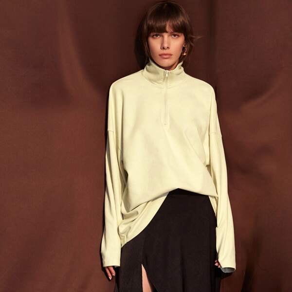 

Half Zip Drop Shoulder Top, Yellow
