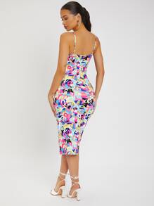 SHEIN SXY 滿版印花露背緊身連衣裙 - 彩色 - 查看 2