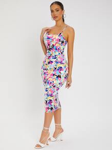 SHEIN SXY 滿版印花露背緊身連衣裙 - 彩色 - 查看 5