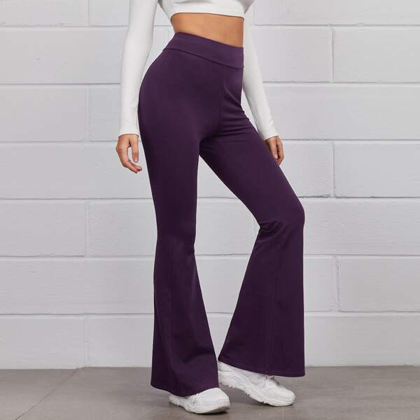 

Flare Leg Solid Pants, Purple