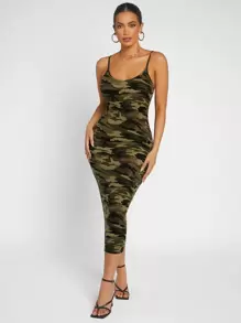 SHEIN SXY Camo Print Cami Bodycon Dress - Multicolor - View 1