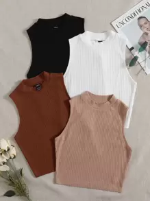 Muchica 4 piezas top tank tejido de canalé de cuello alto - Multicolor - Ver 1