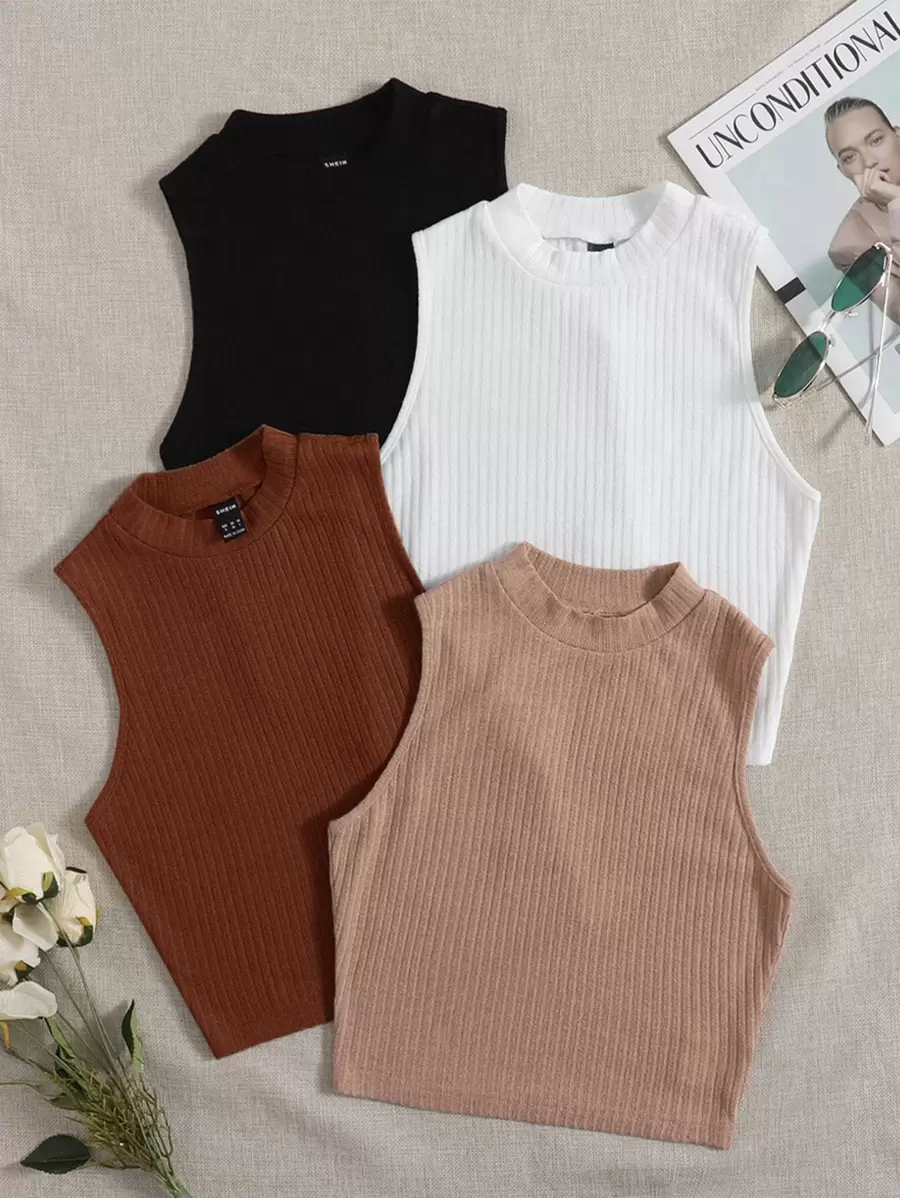 Muchica 4 piezas top tank tejido de canalé de cuello alto - Multicolor - Ver 1