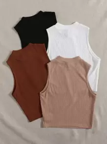 Muchica 4 piezas top tank tejido de canalé de cuello alto - Multicolor - Ver 2