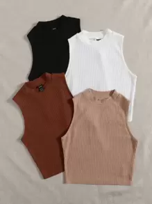 Muchica 4 piezas top tank tejido de canalé de cuello alto - Multicolor - Ver 4