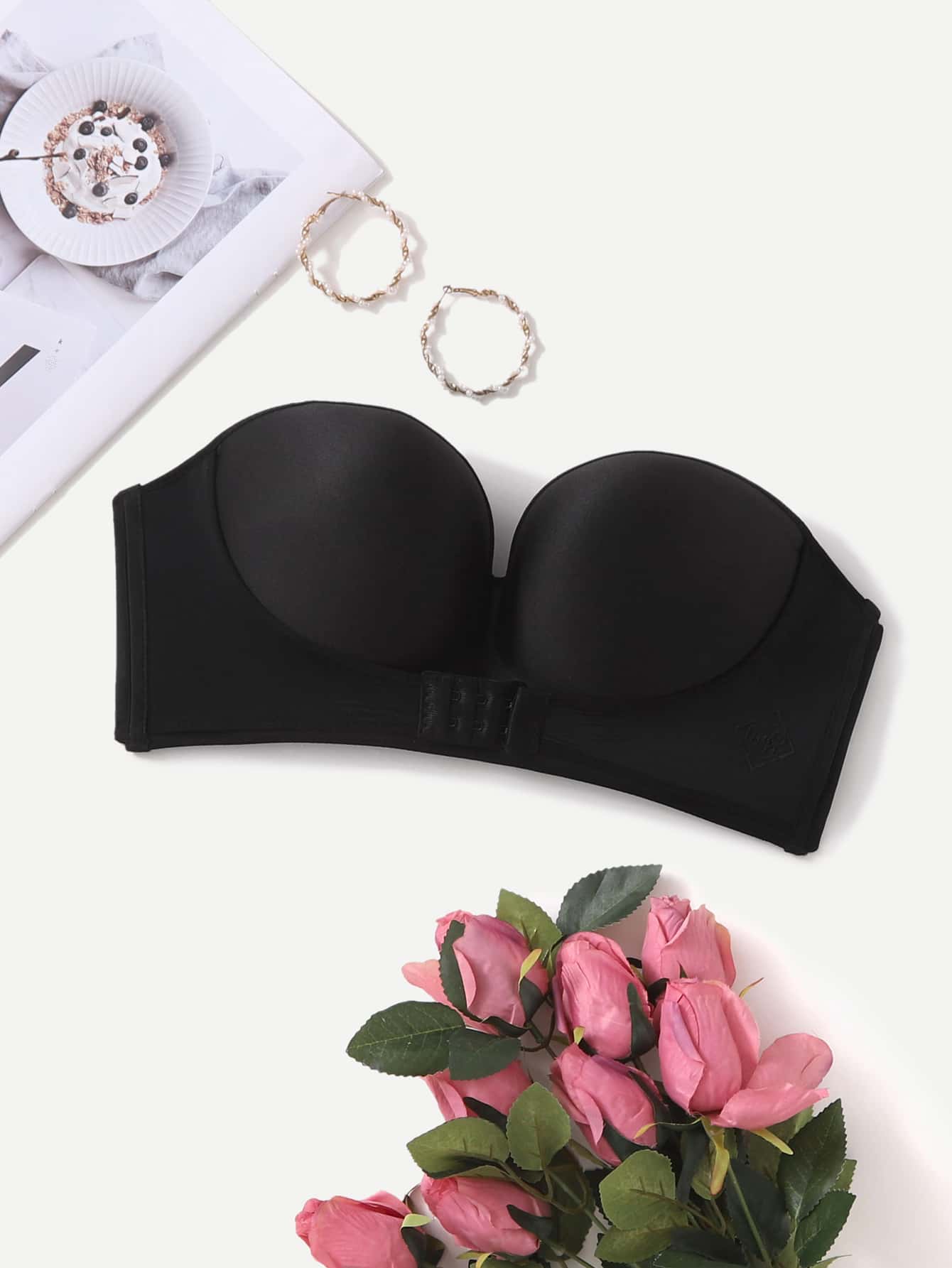 Solid Strapless Push Up Bra - Black - View 1