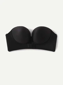 Solid Strapless Push Up Bra - Black - View 5