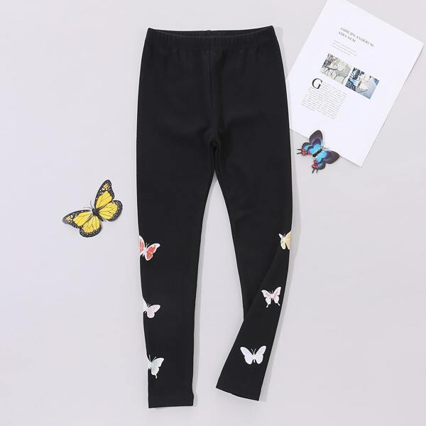 

Girls Butterfly Print Leggings, Black
