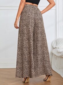SHEIN Clasi Leopard Print Belted Wide Leg Trousers - Multicolor - View 2