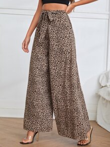 SHEIN Clasi Leopard Print Belted Wide Leg Trousers - Multicolor - View 5
