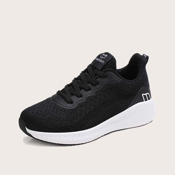 

Breathable Lightweight Lace Up Front Running Shoes, Black