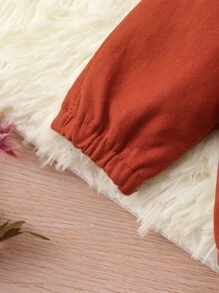 Baby Unisex Solid Batwing Sleeve Sweatshirt With Joggers - Burnt Orange - View 6