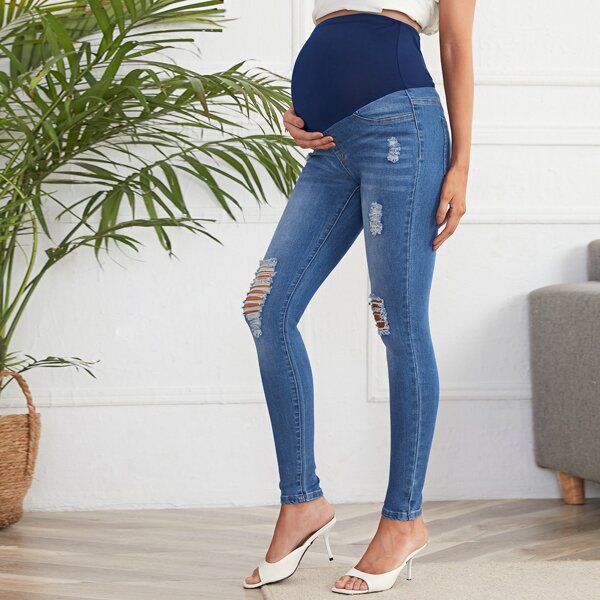 

Maternity High Waist Ripped Skinny Jeans, Medium wash