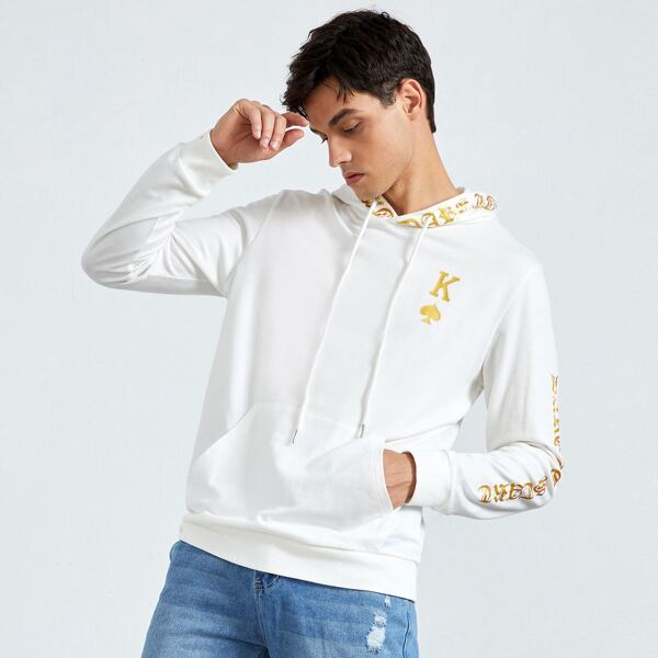 

Men Letter Graphic Drawstring Waist Hoodie, White