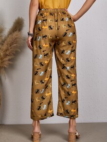 Pantalones rectos con dibujos animados - Marrón - Ver 2