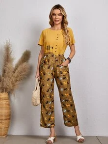 Pantalones rectos con dibujos animados - Marrón - Ver 3