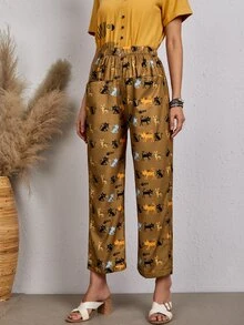 Pantalones rectos con dibujos animados - Marrón - Ver 4