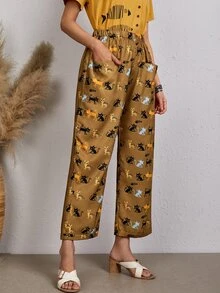 Pantalones rectos con dibujos animados - Marrón - Ver 5