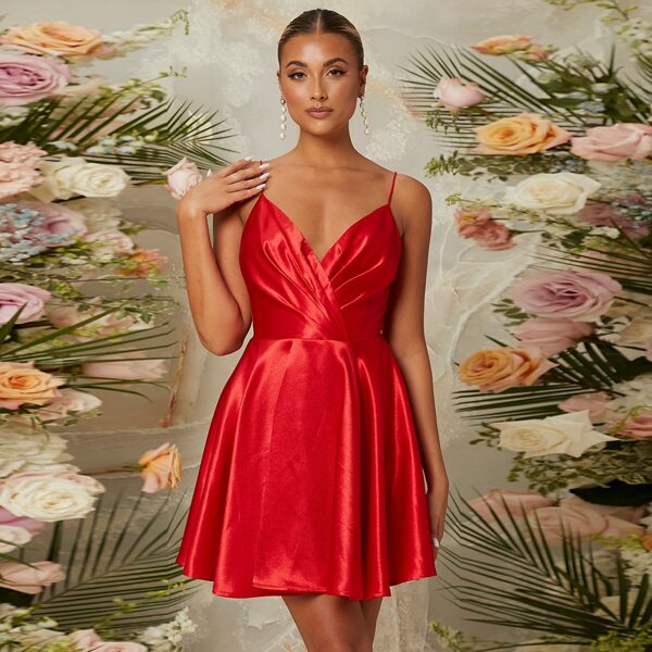 

Ruched Zip Back Cami Dress, Red