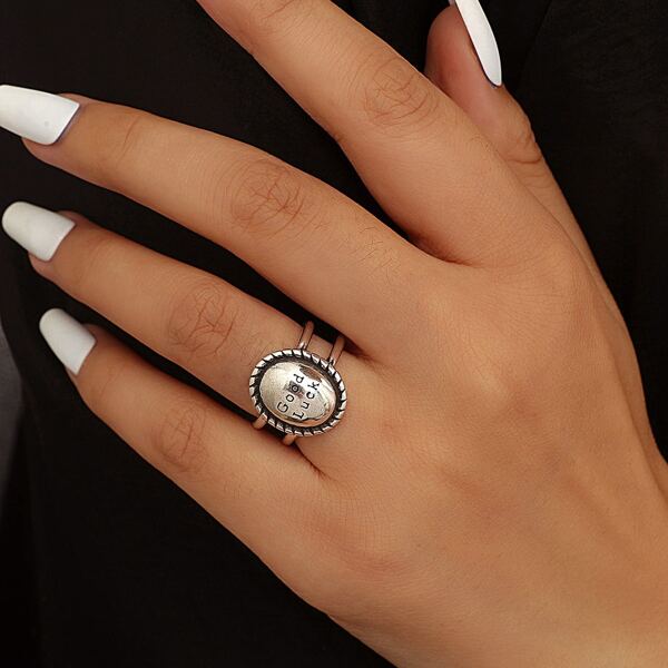 

Oval Decor Cuff Ring, Antique silver