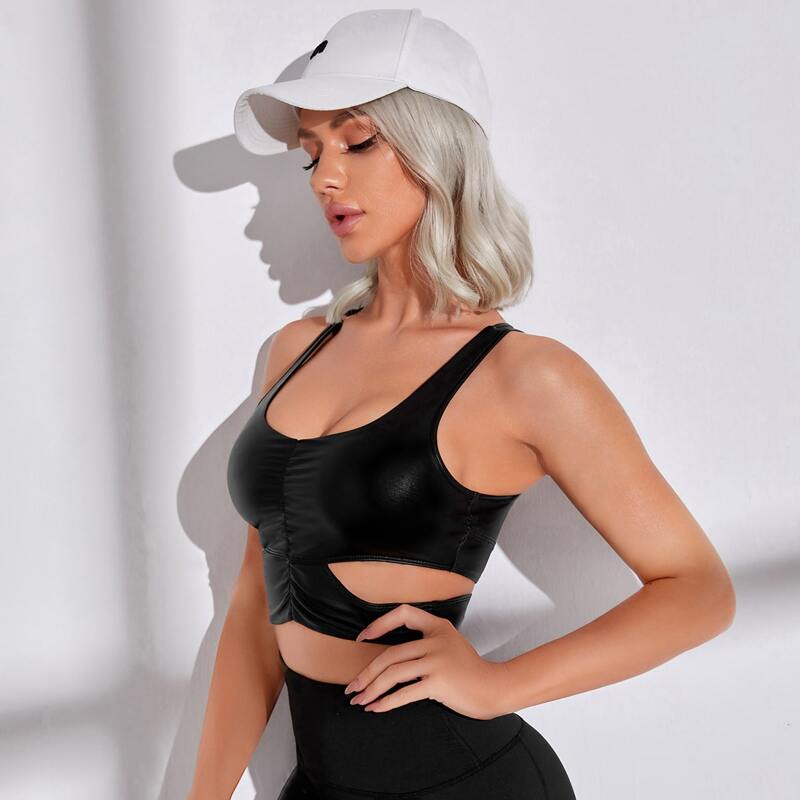 

Light Support Cut Out Ruched Sports Bra, Black